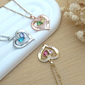 Colar de pedra de nascimento personalizado • Colar de pedra de nascimento de coração • Colar de coração • Colar de nome personalizado • Presentes para a mãe • Presentes para ela
