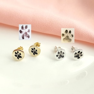 Custom Pet Paw Print Stud Earrings • Pet Memorial Gifts • Actual Paw Engraving Stud Earrings • Pet Jewelry • Gifts for Pet Lovers