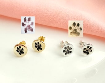 Custom Pet Paw Print Stud Earrings • Pet Memorial Gifts • Actual Paw Engraving Stud Earrings • Pet Jewelry • Gifts for Pet Lovers