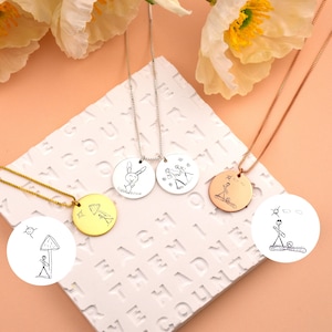Custom Actual Kids Drawing Necklace • Engraved Handwriting Necklace • Children Art Gifts • Christmas Gift • Gift for her
