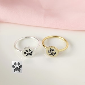 Custom Pet Paw Print Rings • Pet Memorial Gifts • Actual Paw Engrave Ring • Pet Jewelry • Gifts for Pet Lovers