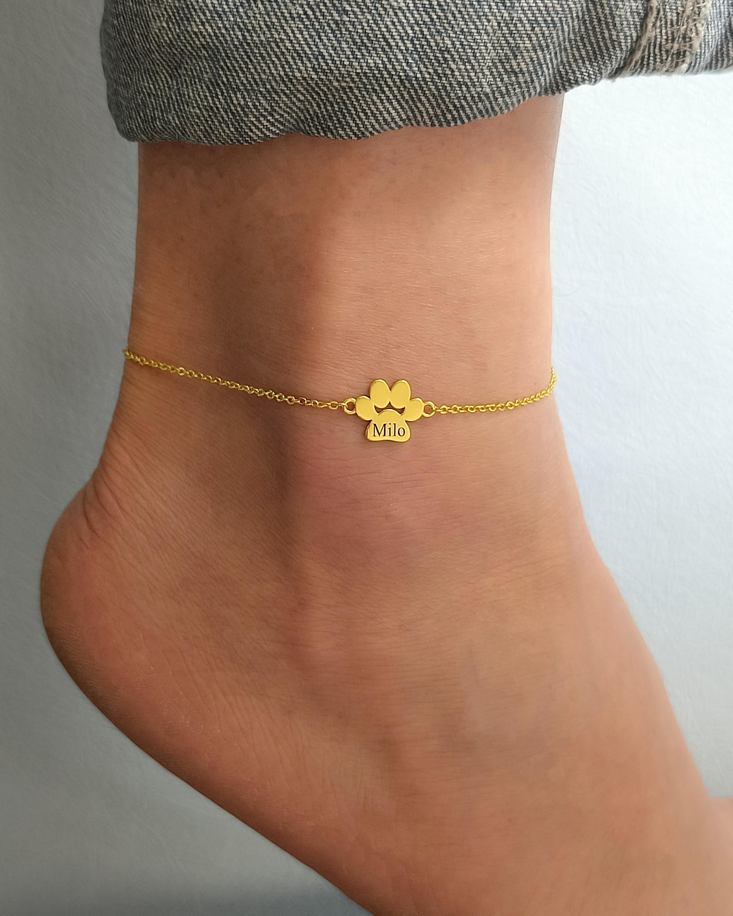 Bracelet De Cheville Personnalisable Femme - Acier Inoxydable, Longueur Réglable 22+6 Cm - Gravure Prénom, Couleur Argent/or/rose - 8