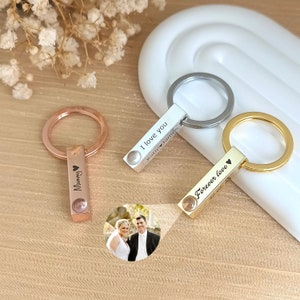 Customized Photo Projection Keychain • Personalized Picture Inside Keychain • Custom Memorial Picture Jewelry • Bar Keyring • Christmas Gift