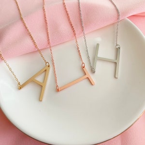 Personalized Sideways Initial Necklace • Gold Initial Necklace • Monogram Necklace • Large Letter Necklace • Bridesmaid Gift