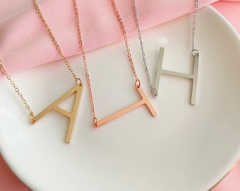 Personalized Sideways Initial Necklace • Gold Initial Necklace • Monogram Necklace • Large Letter Necklace • Bridesmaid Gift