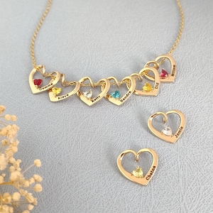 Personalisierte Herz Halskette • Namenskette • Geburtsstein Halskette • Herz Geburtsstein Schmuck • Weihnachtsgeschenk • Geschenk für sie