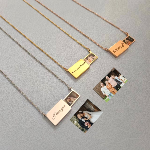 Personalized Envelope Locket Necklace • Photo Necklace • Engraved Memorial Photo Necklace • Pull-out Necklace