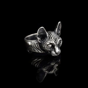 Sterling Silver Sphynx Cat Ring: Boho Hippie Punk Style