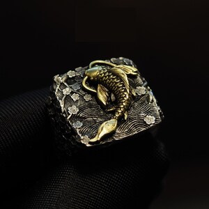Golden Koi Fish Sterling Silver Ring: Boho Punk Style