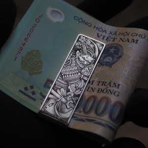 Fermasoldi in argento sterling con incisione a mano a forma di samurai, fermasoldi di lusso, fermasoldi pesante, idea regalo, regalo per il padre, regalo per la madre MC006