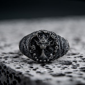 Sterling Silver Dragon Signet Ring: Asian Punk Boho Jewelry