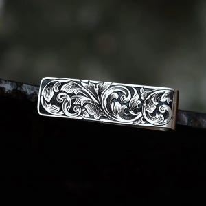 Hand Engraved Sterling Silver Money Clip,  Luxury Money Clip, Heavyweight Money Clip, Gift Idea, Father Gift, Mother Gift, Boss Gift MC002
