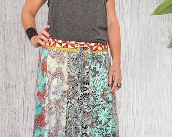 Long Wide Boho Skirt. Bohemian Silk Skirt. Summer Skirt for Women.