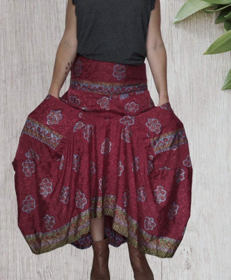 Long Skirt Dress, Sari Silk Bohemian Skirt, Boho Dress image 3