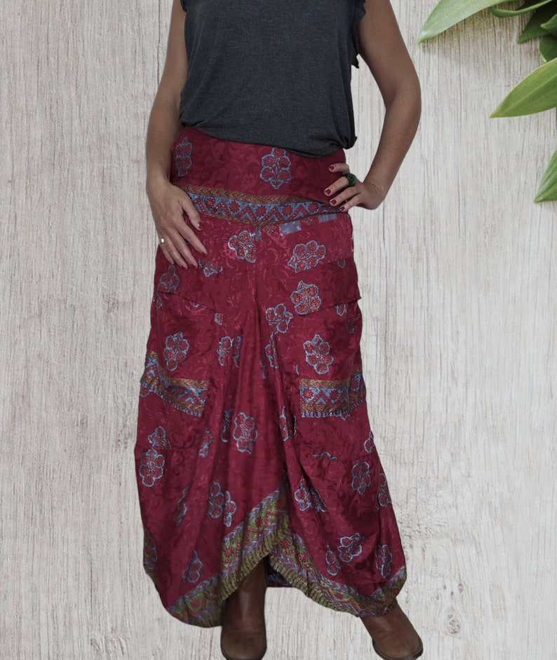 Long Skirt Dress, Sari Silk Bohemian Skirt, Boho Dress image 8