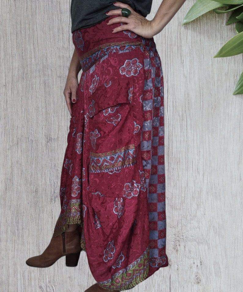 Long Skirt Dress, Sari Silk Bohemian Skirt, Boho Dress image 6