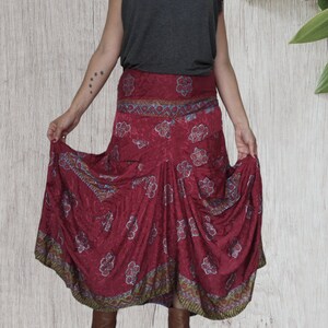 Long Skirt Dress, Sari Silk Bohemian Skirt, Boho Dress image 2