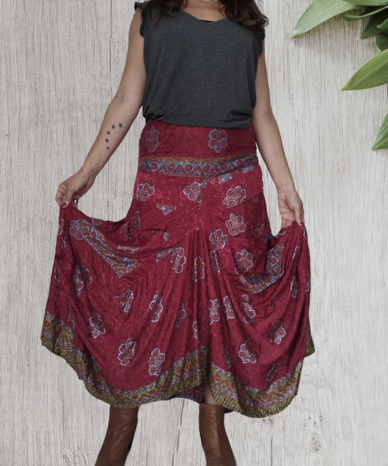 Long Skirt Dress, Sari Silk Bohemian Skirt, Boho Dress image 2