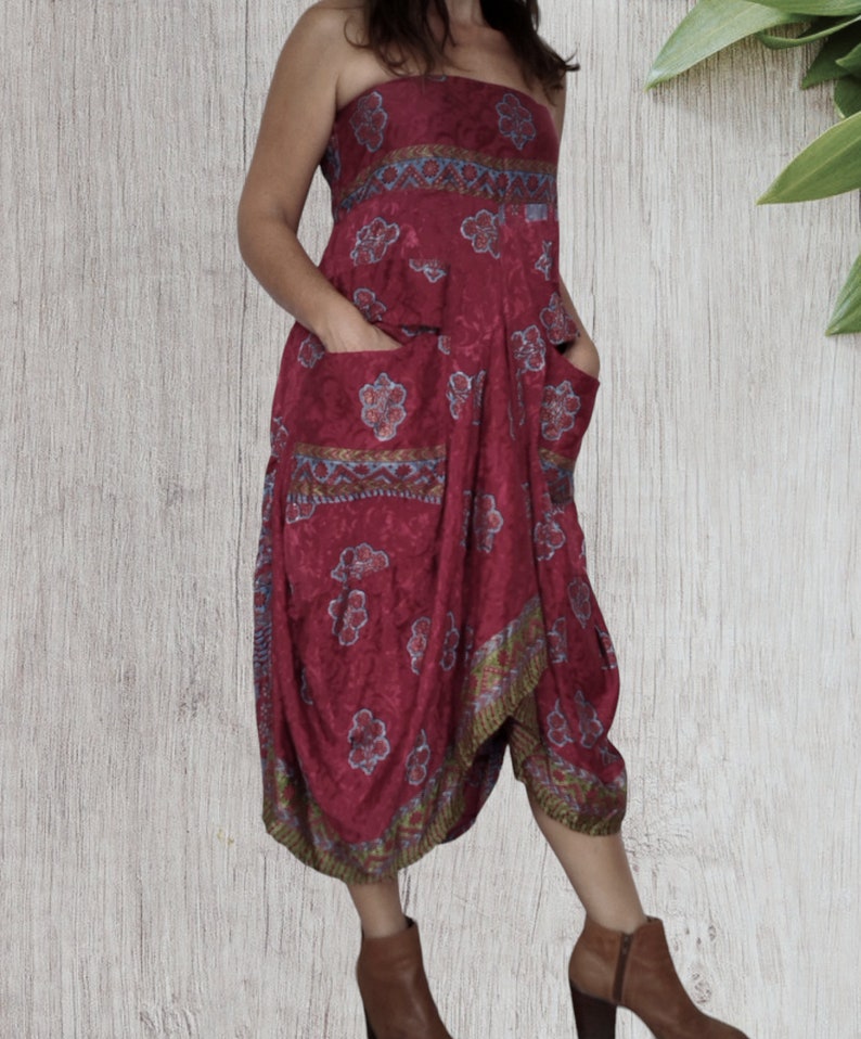 Long Skirt Dress, Sari Silk Bohemian Skirt, Boho Dress image 4