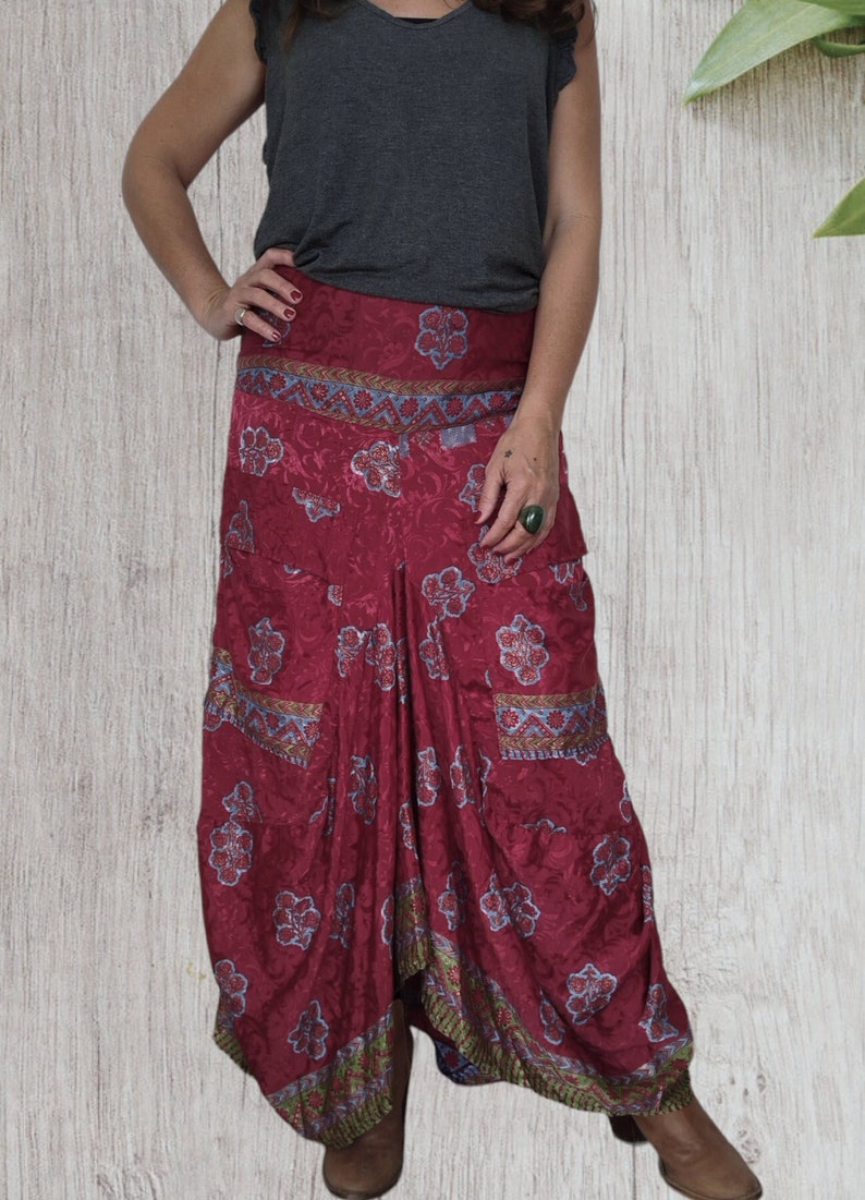 Long Skirt Dress, Sari Silk Bohemian Skirt, Boho Dress image 1