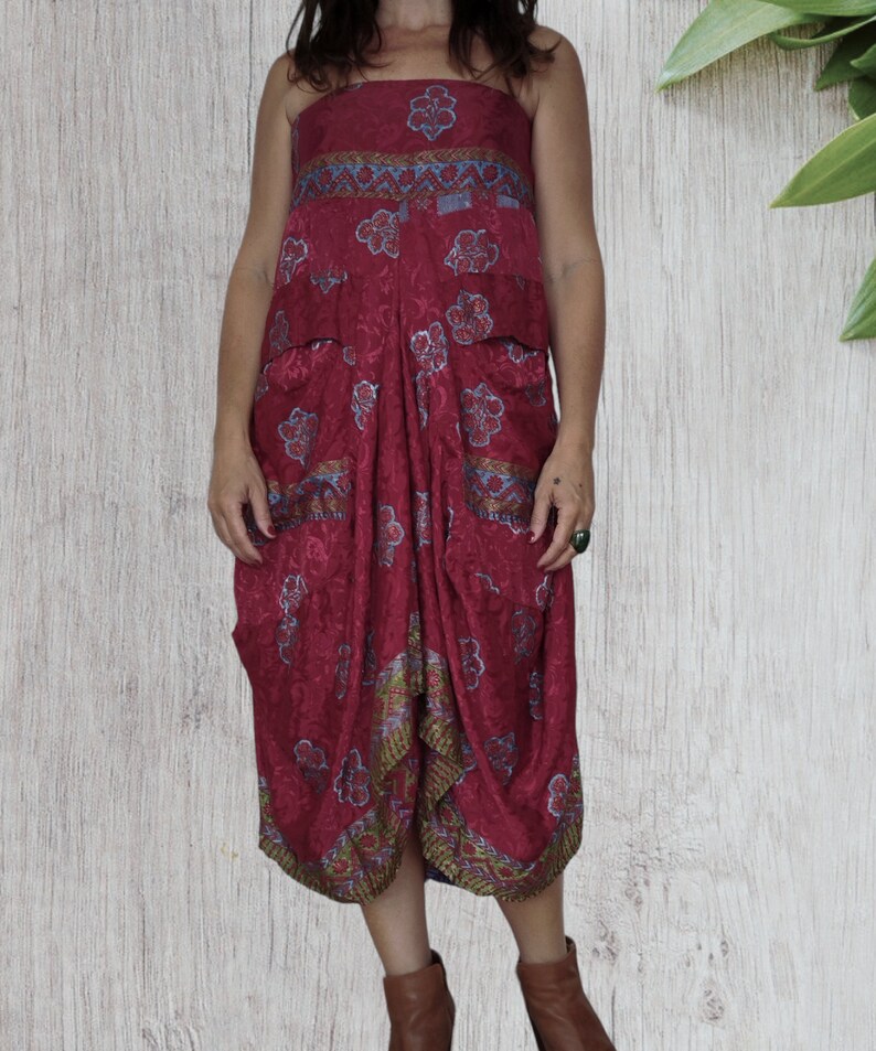 Long Skirt Dress, Sari Silk Bohemian Skirt, Boho Dress image 5