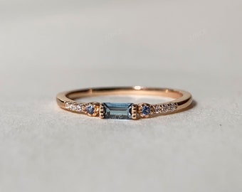 Londen Blue Topaz trouwring goud stapelen ringen sterling zilver stapelbare ring sierlijke november Birthstone verjaardag verjaardagscadeau