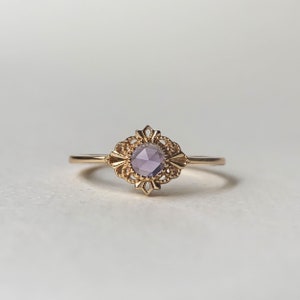 Dainty Amethyst Engagement Ring Gold Vermeil Unique Solitaire Rings Rose Cut February Birthstone Vintage Filigree Wedding Promise Ring