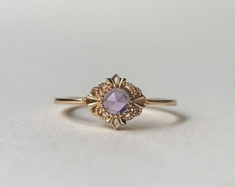 Dainty Amethyst Engagement Ring Gold Vermeil Unique Solitaire Rings Rose Cut February Birthstone Vintage Filigree Wedding Promise Ring