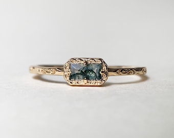 Natuurlijke mos Agaat trouwring ring sterling zilver Art Deco unieke stokbrood gesneden groene Agaat verjaardag ringen minimalistische sieraden cadeau