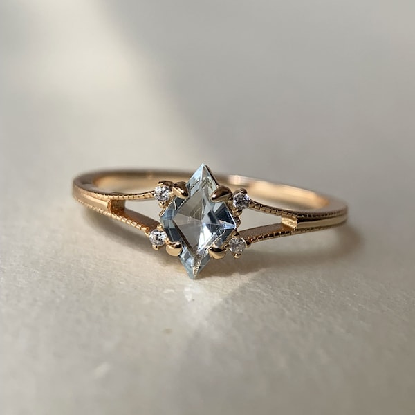 Sky Blue Topaz Engagement Ring Gold Art Deco Petite Hexagon November Birthstone Ring Promise Anniversary Birthday Gift for Women