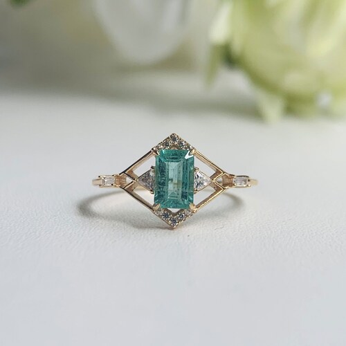 Blue Sandstone Ring Sterling Silver Emerald Cut Promise - Etsy