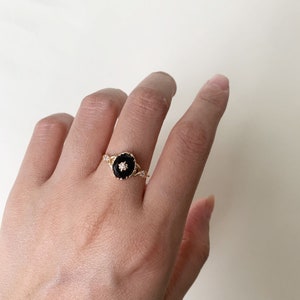 Vintage Black Onyx Engagement Ring Gold Art Deco Promise Ring Sterling Silver Unique Oval Agate Gems Statement Rings Anniversary Jewelry image 4