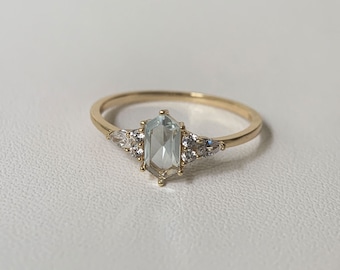 Hexagon Sky Blue Topaz Engagement Ring Gold Art Deco Petite Promise Rings November Birthstone Ring Anniversary Gift for Women