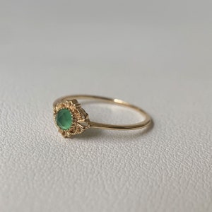 Dainty Chrysoprase Engagement Ring Vintage Filigree Gold Plated Unique Solitaire Rings Floral Wedding Ring Anniversary Gift for her image 2