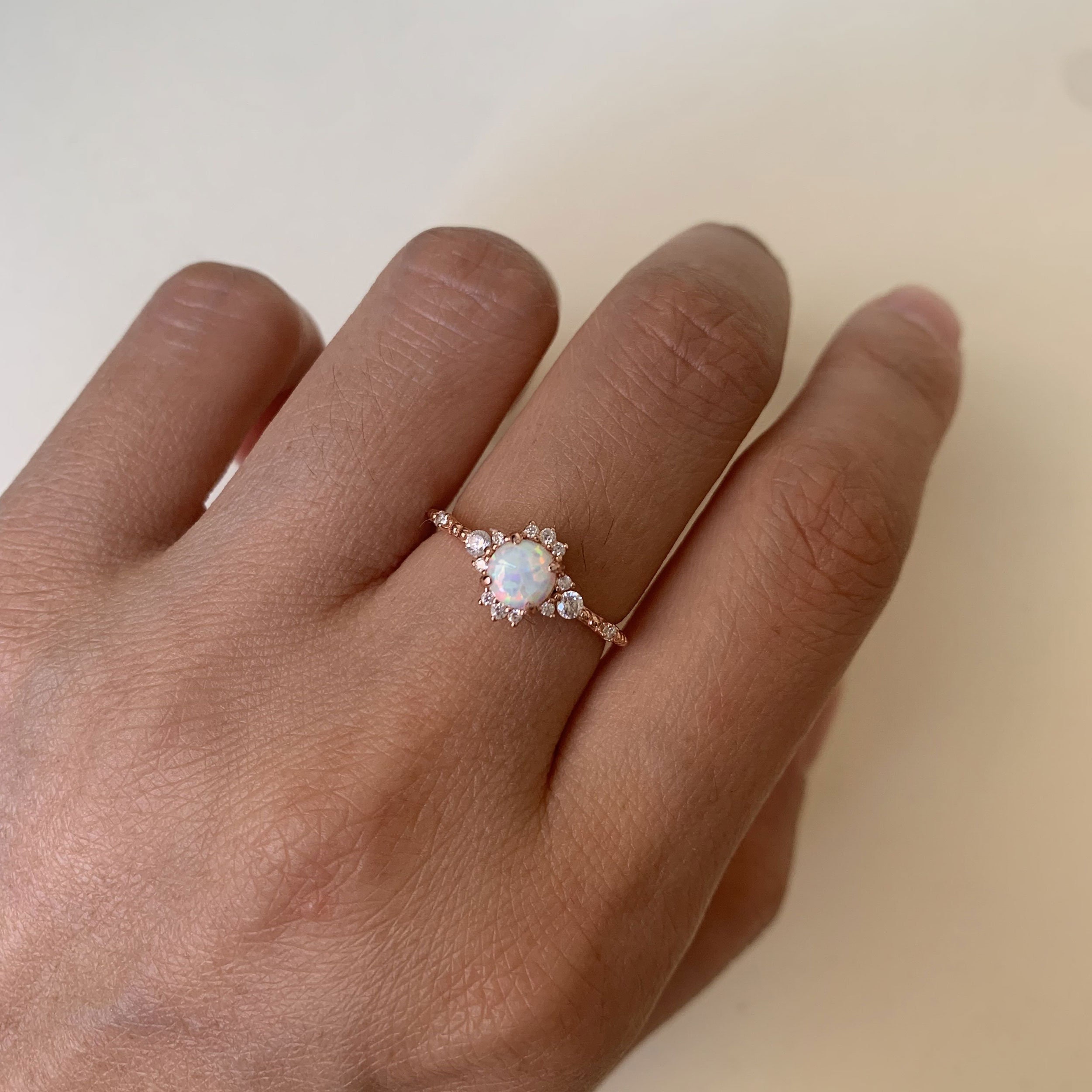 Opal Promise Ring Sterling Silver CZ Halo Cluster Engagement Etsy