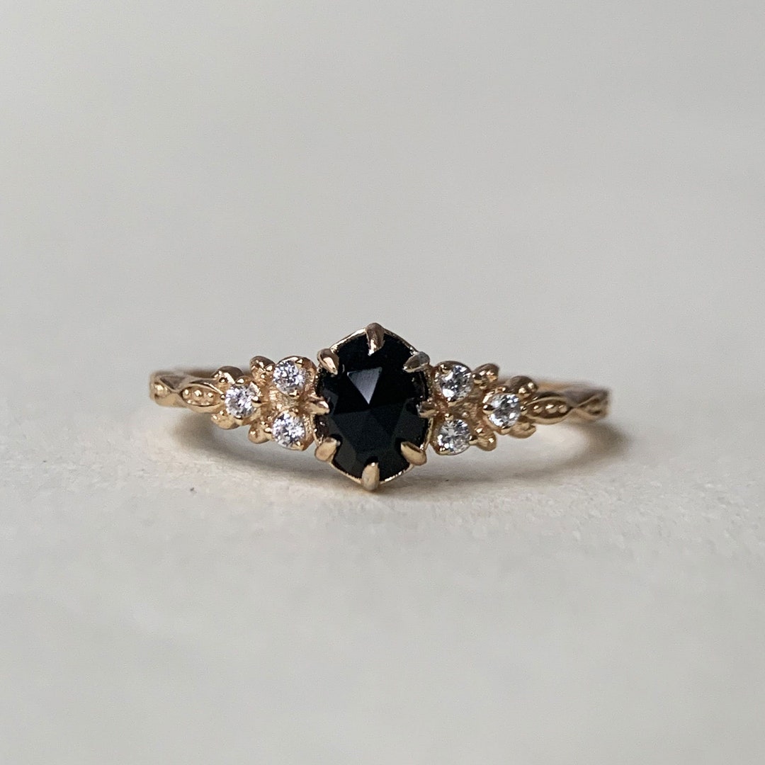 Dainty Black Onyx Promise Ring Gold Plated Ring Sterling Etsy