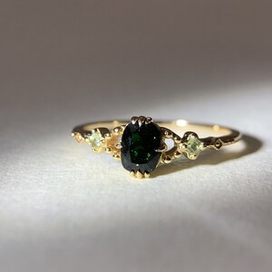 Vintage Green Sandstone Ring Cushion Cut Galaxy Sandstone Ring Gold ...