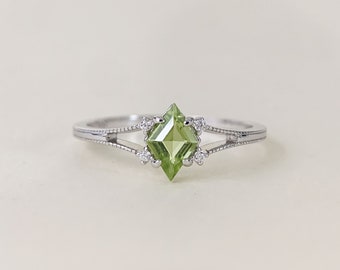 Peridot Promise Ring Sterling Silver Green Olivine August Birthstone Rings Dainty Art Deco Wedding Anniversary Ring