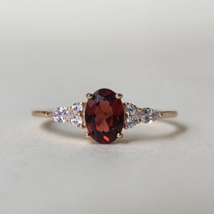 Red Garnet Promise Ring Gold Natural January Birthstone Sterling Silver Rings Oval Cut 5x7mm Dainty Anniversary Jewelry