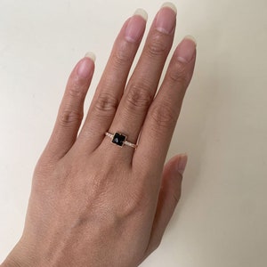 Vintage Black Onyx Engagement Ring, Cushion Cut Agate Gems, Square Black Gemstone, Dainty Promise Ring, Gold Unique Boho Statement Rings image 5