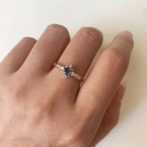 London Blue Topaz Ring Vintage Gold Plated Floral Promise Rings Art Deco November Birthstone Ring CZ Promise Anniversary Gift for Women image 6