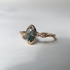 Vintage Moss Agate Engagement Ring Gold Unique Oval Green Gemstone Promise Rings Art Deco Anniversary Jewelry gift for Women image 5