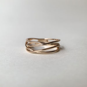 Gold Entwined Lines Ring Sterling Silver Boho Rings for women Wide Band Ring Wire Wrapped Ring Chunky Statement Ring for Women