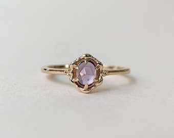 Dainty Amethyst Engagement Ring Vintage Gold Solitaire Ring Natural Rose Cut February Birthstone Rings Purple Crystal Wedding Jewelry