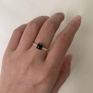 Vintage Black Onyx Engagement Ring, Cushion Cut Agate Gems, Square Black Gemstone, Dainty Promise Ring, Gold Unique Boho Statement Rings image 4