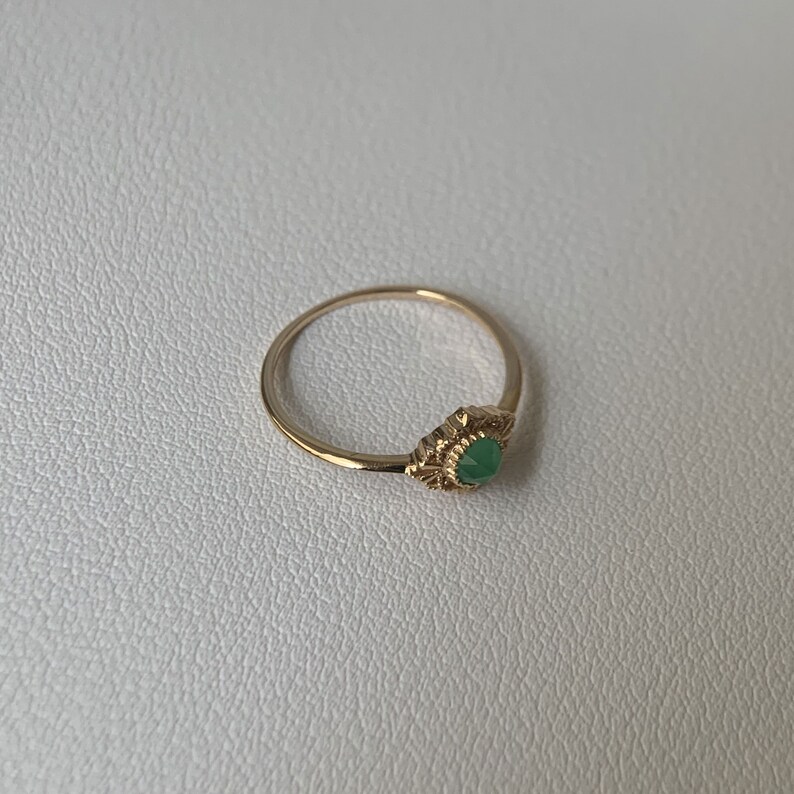 Dainty Chrysoprase Engagement Ring Vintage Filigree Gold Plated Unique Solitaire Rings Floral Wedding Ring Anniversary Gift for her image 4