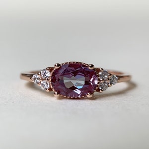 Alexandrite Engagement Ring Rose Gold Art Deco Ring Oval Promise Wedding Bridal Ring CZ Cluster Unique Anniversary gift