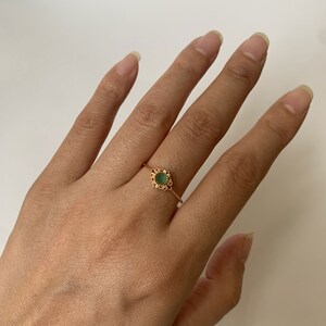 Dainty Chrysoprase Engagement Ring Vintage Filigree Gold Plated Unique Solitaire Rings Floral Wedding Ring Anniversary Gift for her image 6