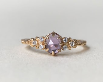 Dainty Amethyst Engagement Ring Vintage Gold Rose Cut February Birthstone Purple Crystal Natural Gemstone Promise Jewelry