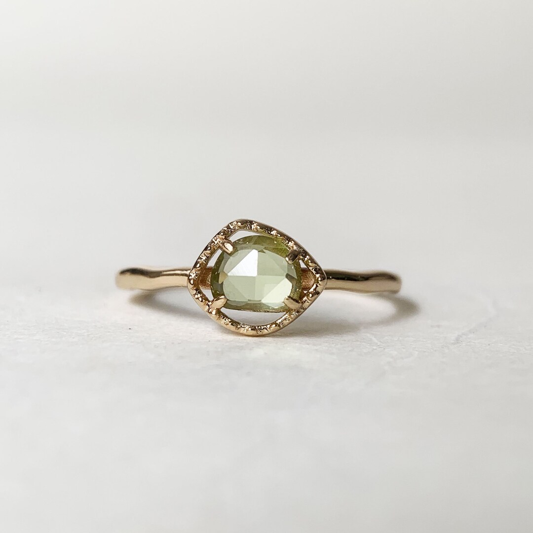 Vintage Peridot Promise Ring Gold Rose Cut Green Olivine August